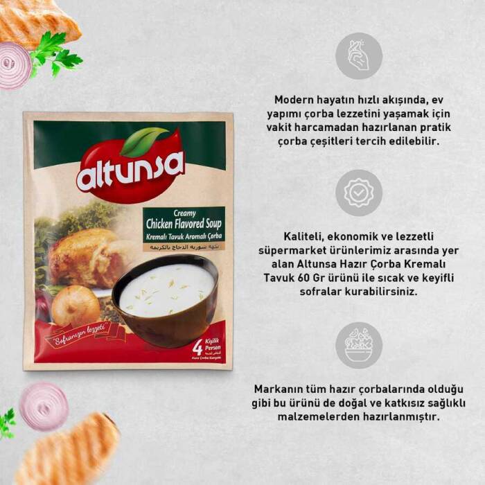 Altunsa Hazır Çorba Çeşitleri 4 lü Paket (Kremalı Sebze, Kremalı Tavuk, Şehriyeli Tavuk, Kremalı Mantarlı) 60 Gr - 3