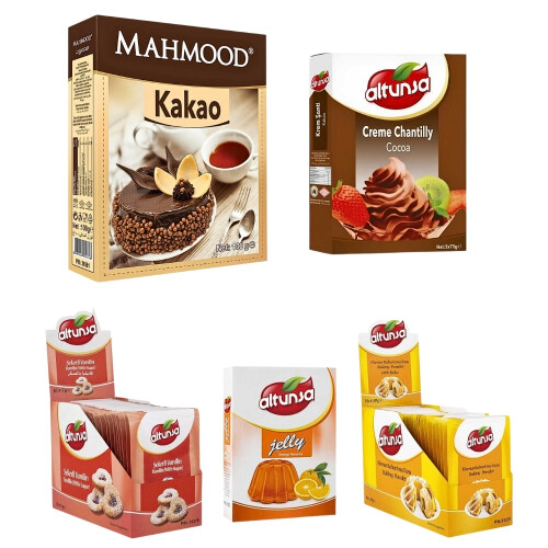 Altunsa Pasta Malzemeleri 5 li Avantaj Paketi (Kabartma Tozu, Şekerli Vanilin, Kakao, Jöle, Krem Şanti) - Altunsa