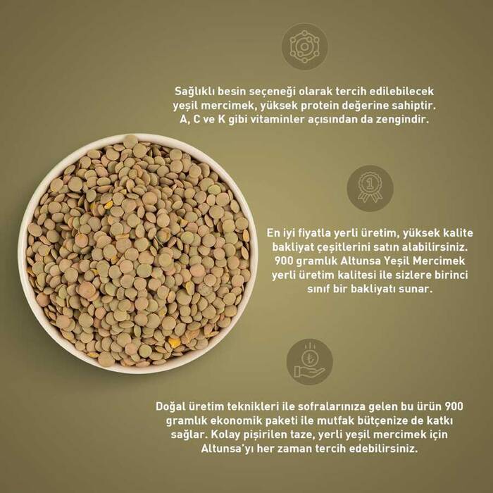 Altunsa Yeşil Mercimek Yerli 900 G x 2 Adet - 2