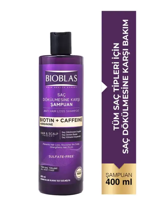 Bioblas Kafein Arjinin Biotin Saç Dökülmesi Karşıtı Şampuan 400 Ml Besleyici, Güçlendirici, Dökülme Karşıtı - 1