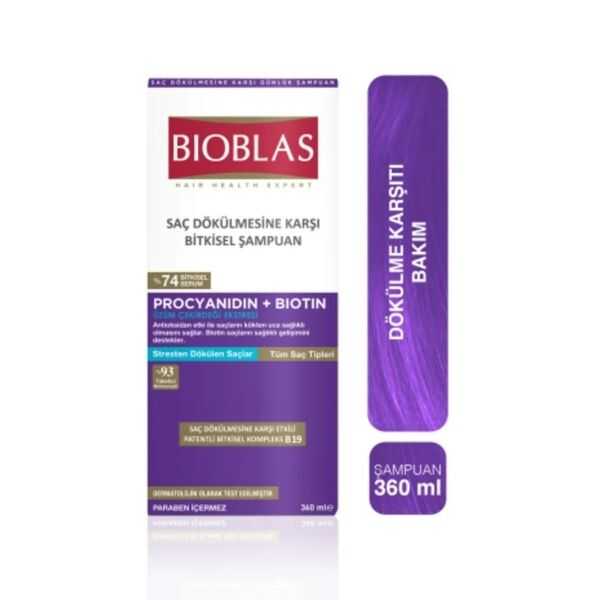 Bioblas Saç Dökülmesine Karşı Anti-Stress Şampuan 360 ml (Procyanidin & Biotin) - 1