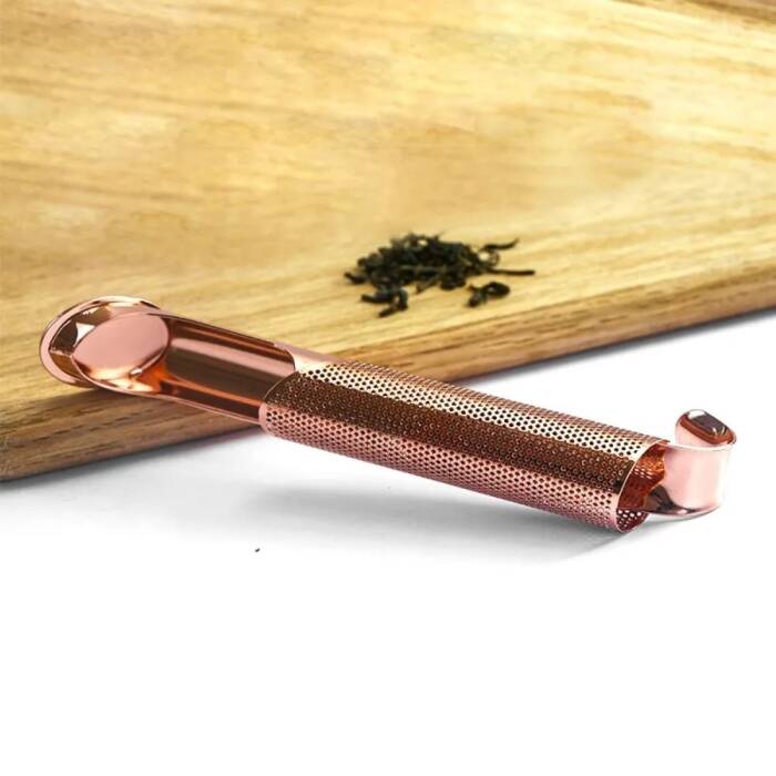 Boru Tasarımlı Rose Gold Renkli Paslanmaz Çelik Çay Süzgeci - 4