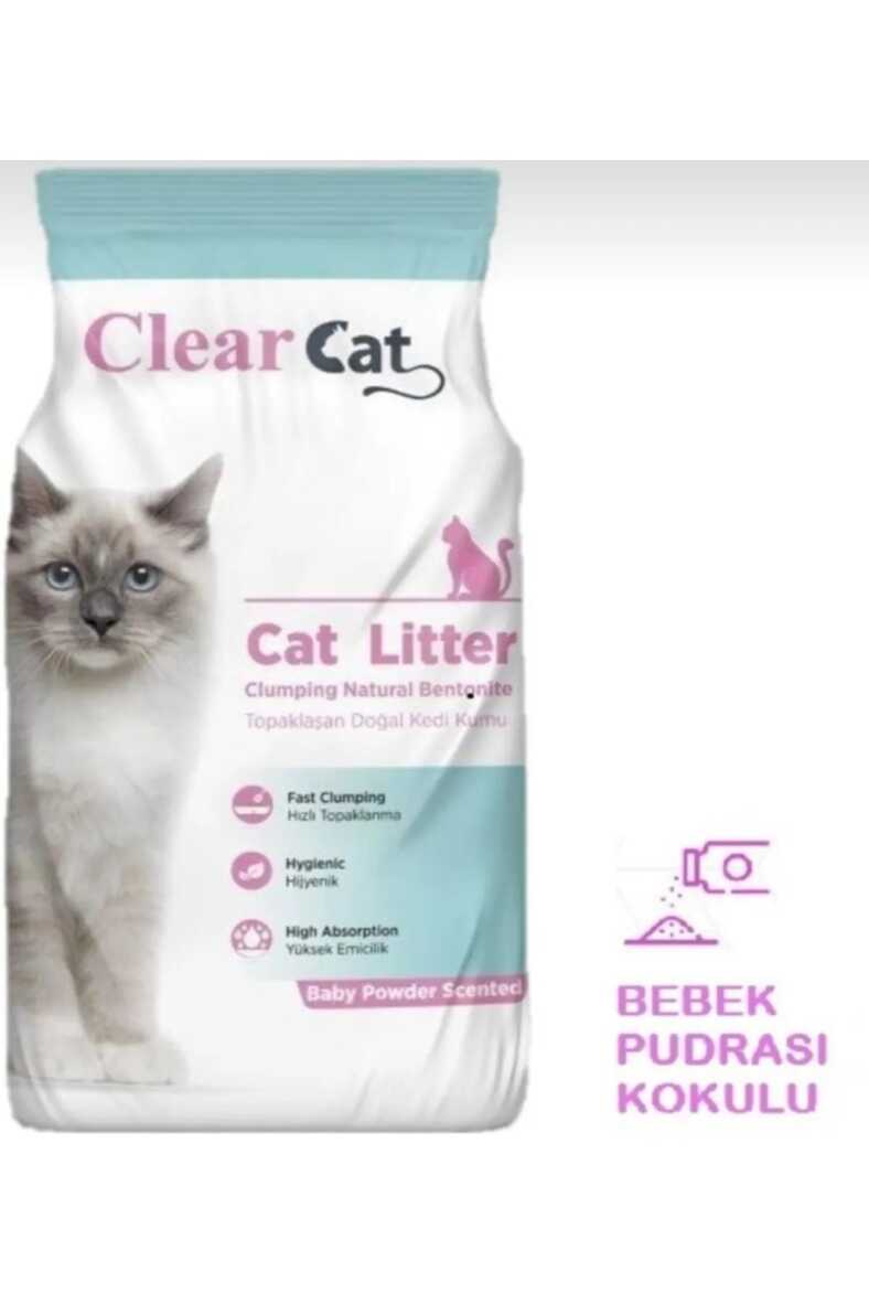 Clear Cat Bebek Pudrası Kokulu Topaklanan Bentonit İnce Kedi Kumu 5 KG - 1