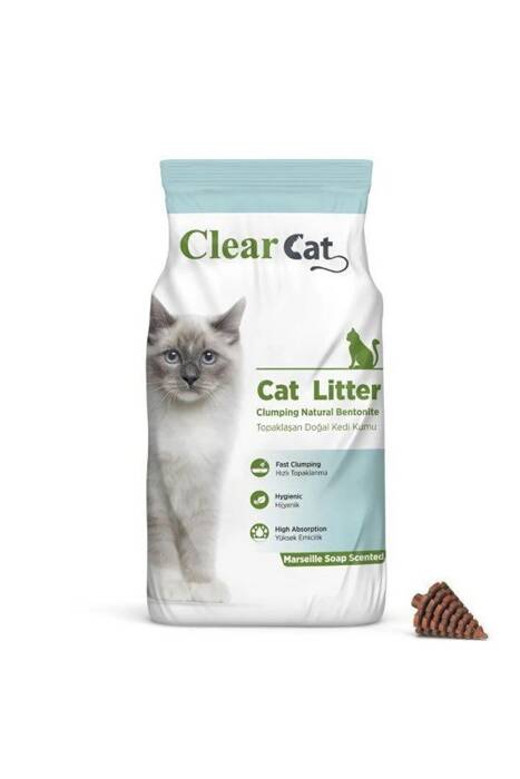 Clear Cat Marsilya Sabunu Kokulu Topaklanan Bentonit İnce Kedi Kumu 5 KG - 1
