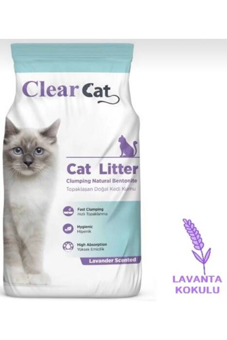 Clear Cat Lavantal Kokulu Topaklanan Bentonit İnce Kedi Kumu 5 KG - 1
