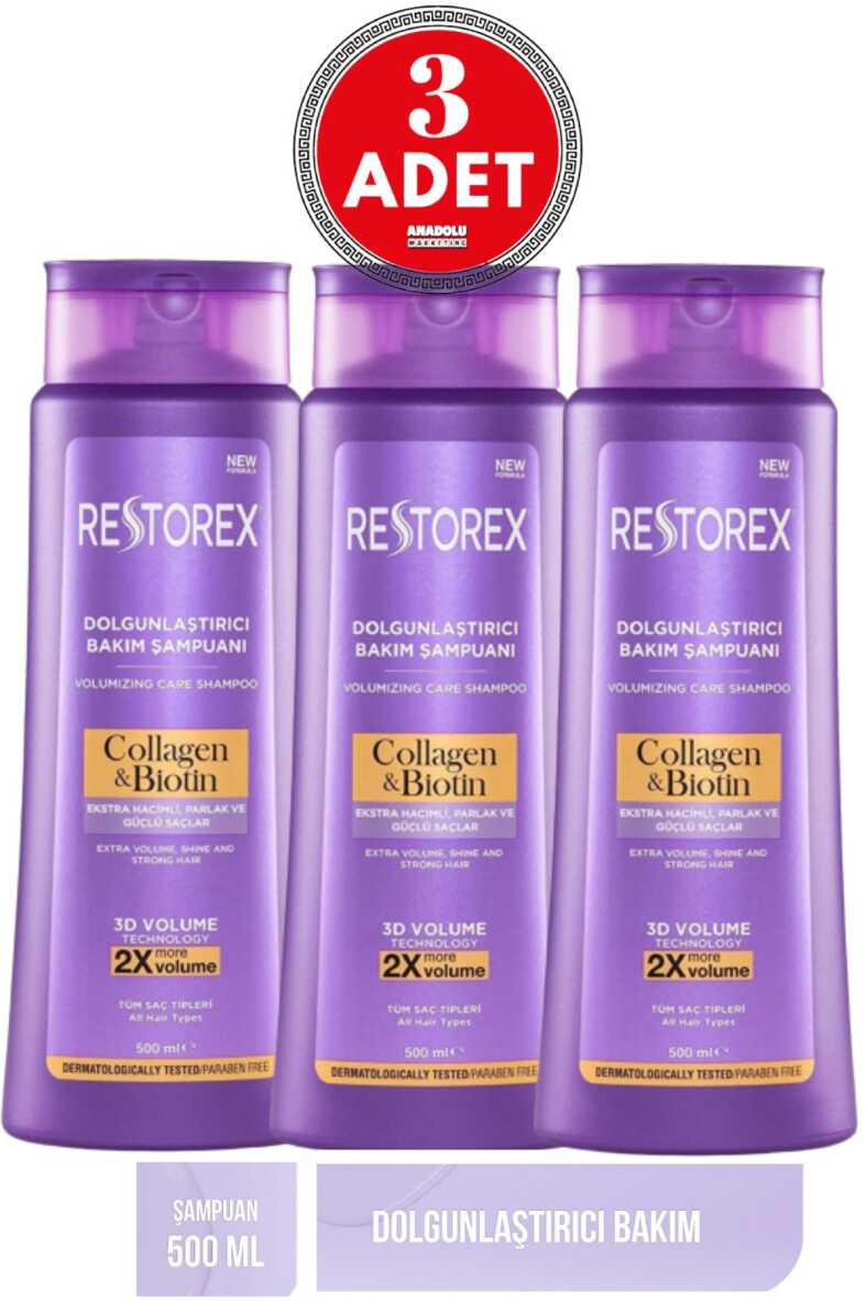 Collagen ve Biotin Dolgunlaştırıcı Saç Şampuan 500 Ml 3 Adet - 1