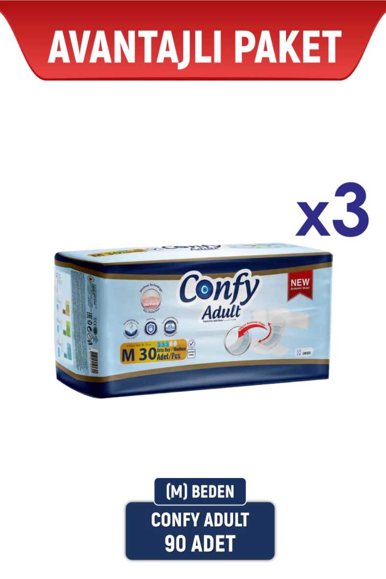 Confy Adult Yetişkin Bezi Medium 30lu x 3 Paket - 1