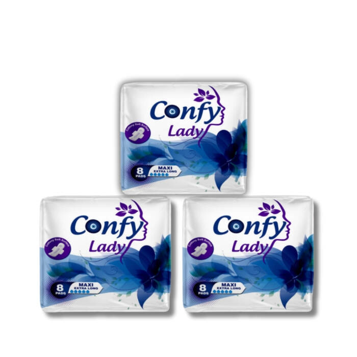 Confy Lady Hijyenik Ped Maxi Extralong 8'li x 3 Paket ( Toplam 24 Ped ) - 1