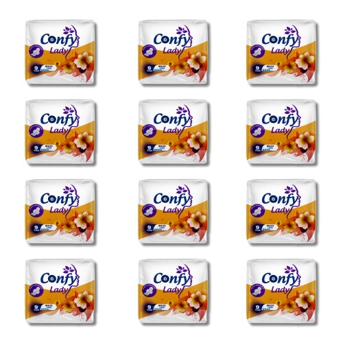 Confy Lady Hijyenik Ped Maxi Long 9'lu x 12 Paket ( Toplam 108 Ped ) - 1