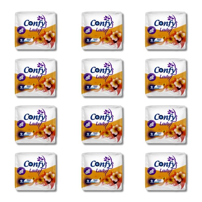 Confy Lady Hijyenik Ped Maxi Long 9'lu x 12 Paket ( Toplam 108 Ped ) - 1