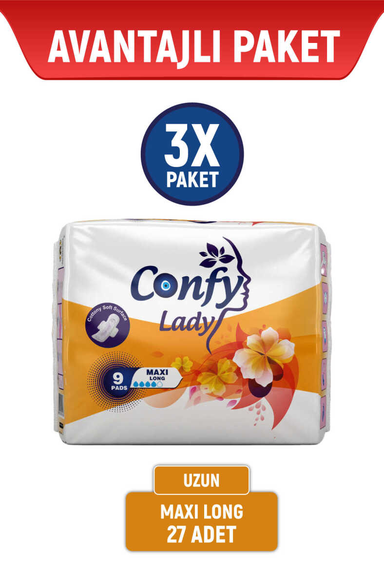 Confy Lady Hijyenik Ped Maxi Long 9 Adet x 3 Paket - 1