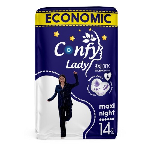 Confy Lady Maxi Gece 6 Damlalı Hijyenik Ped Eko Paket 14 Adet - Confy Lady