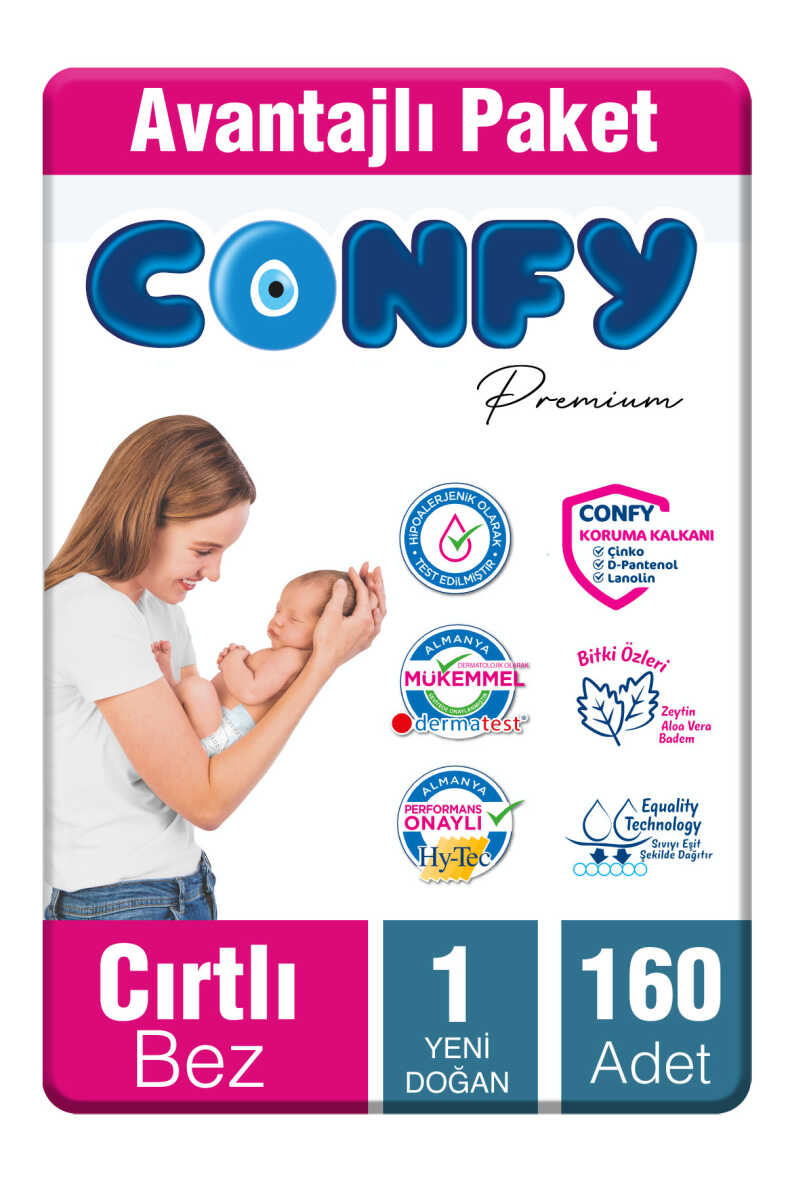 Confy Premium 1 Numara Bebek Bezi Yenidoğan 2 - 5 Kg 160 Adet - 1