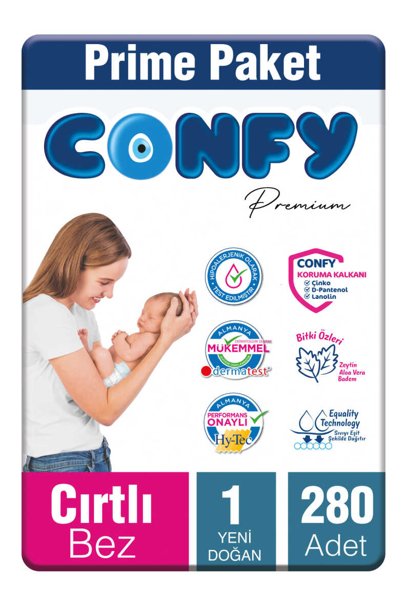 Confy Premium 1 Numara Bebek Bezi Yenidoğan 2 - 5 Kg 280 Adet - 1