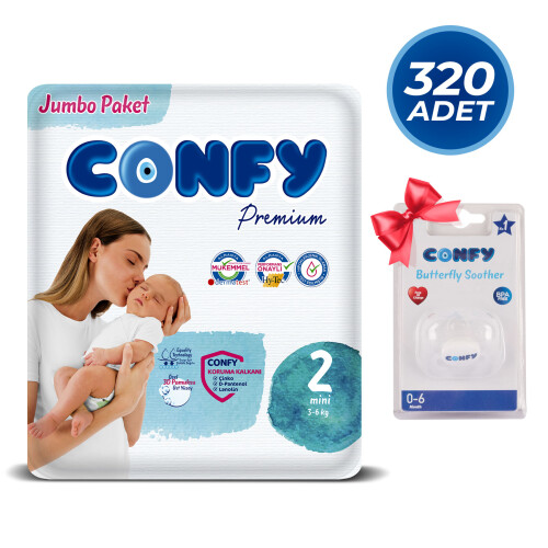  Confy Premium 2 Numara Bebek Bezi 320 Adet ve Confy Premium Emzik - Confy