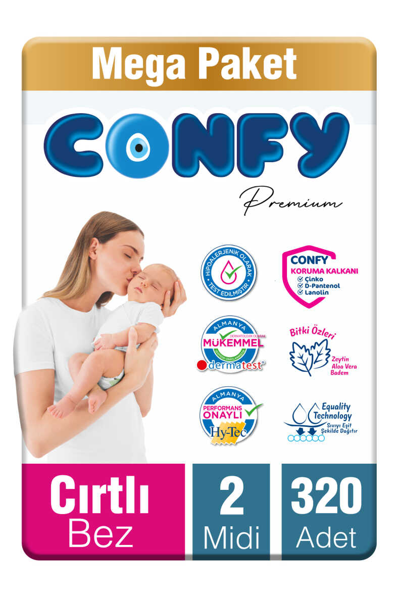 Confy Premium 2 Numara Bebek Bezi Mini 3 - 6 Kg 320 Adet - 1