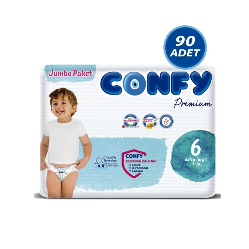 Confy Premium 6 Numara Bebek Bezi Extralarge 15 KG 90 Adet - Confy