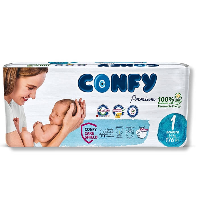 Confy Premium 1 Numara Bebek Bezi Yenidoğan 2 - 5 Kg 176 Adet - 1