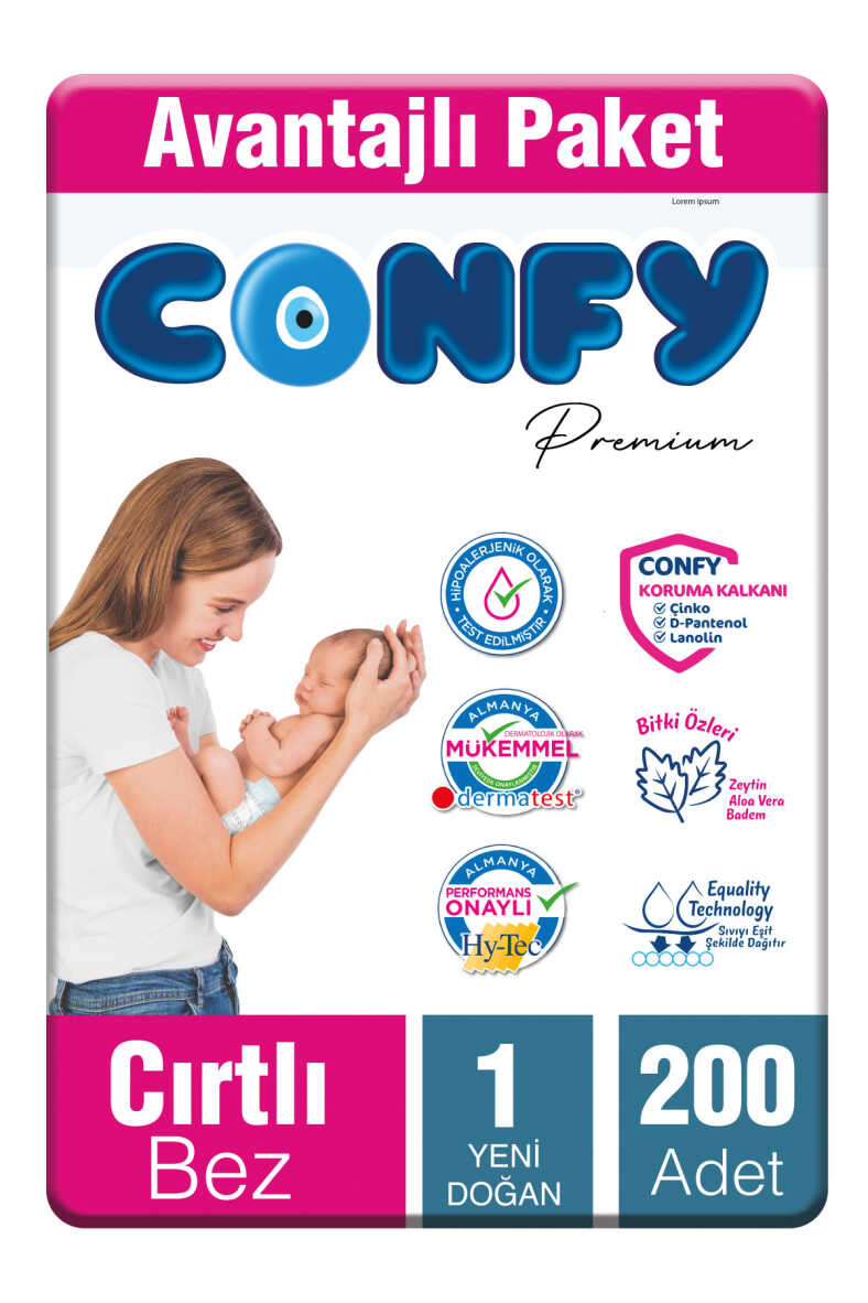 Confy Premium 1 Numara Bebek Bezi Yenidoğan 2 - 5 Kg 200 Adet - 1