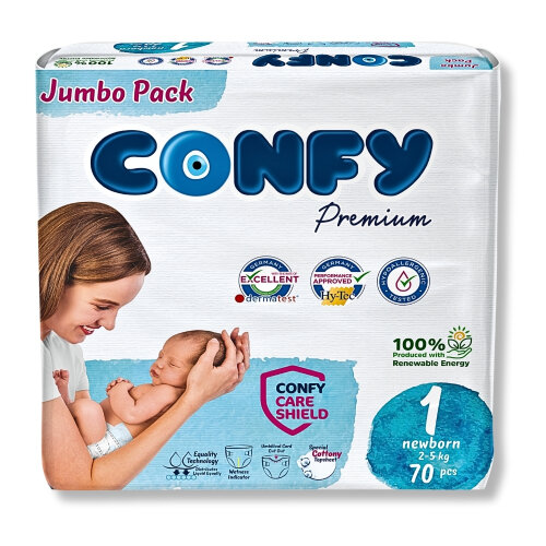 Confy Premium 1 Numara Bebek Bezi Yenidoğan 2 - 5 Kg 70 Adet - Confy