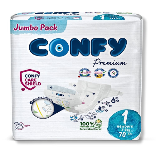 Confy Premium 1 Numara Bebek Bezi Yenidoğan 2 - 5 Kg 70 Adet - 2