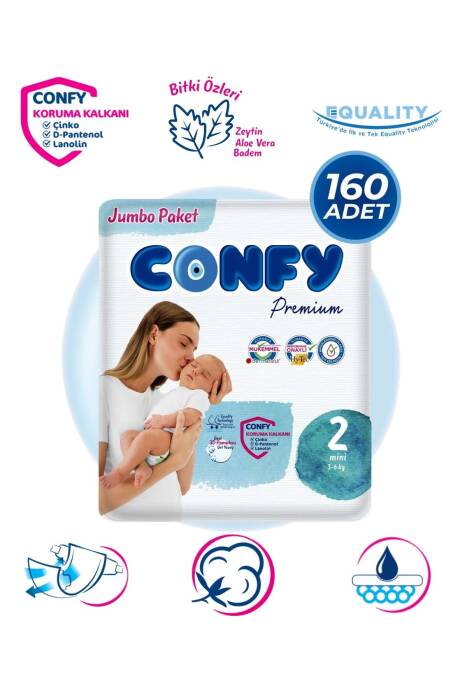 Confy Premium 2 Numara Bebek Bezi Mini 3 - 6 Kg 160 Adet - 1