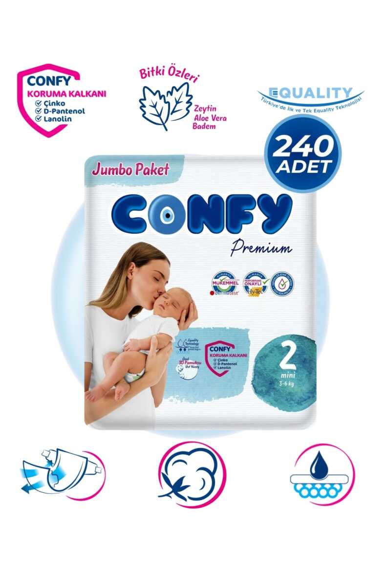 Confy Premium 2 Numara Bebek Bezi Mini 3 - 6 Kg 240 Adet - 2