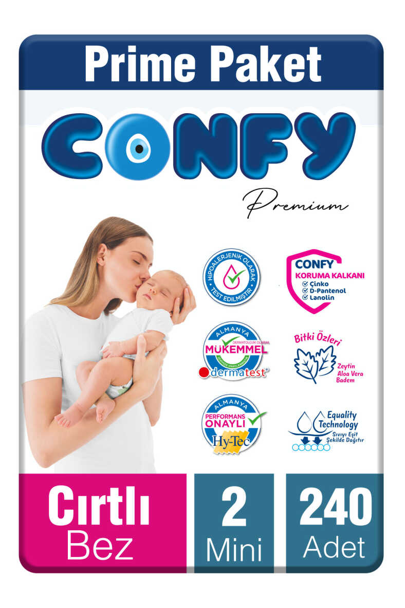 Confy Premium 2 Numara Bebek Bezi Mini 3 - 6 Kg 240 Adet - 1