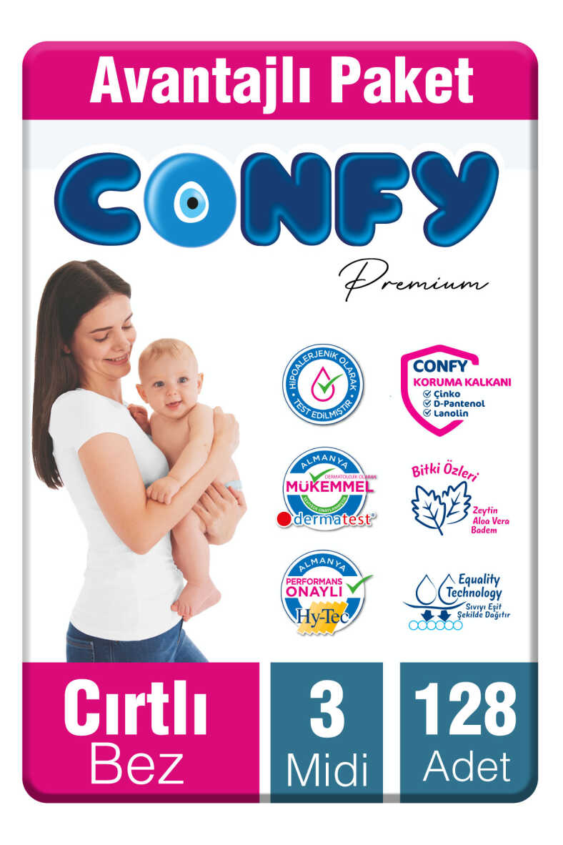Confy Premium Bebek Bezi 3 Numara Midi 128 Adet - 1