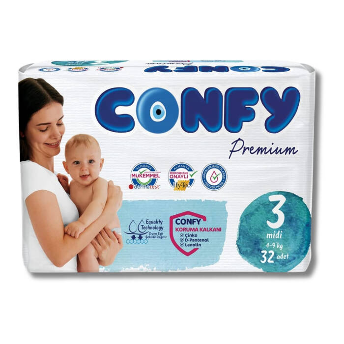 Confy Premium Bebek Bezi 3 Numara Midi 4 -9 Kg 32 Adet - 1