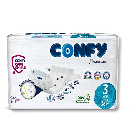 Confy Premium Bebek Bezi 3 Numara Midi 4 -9 Kg 36 Adet - 2