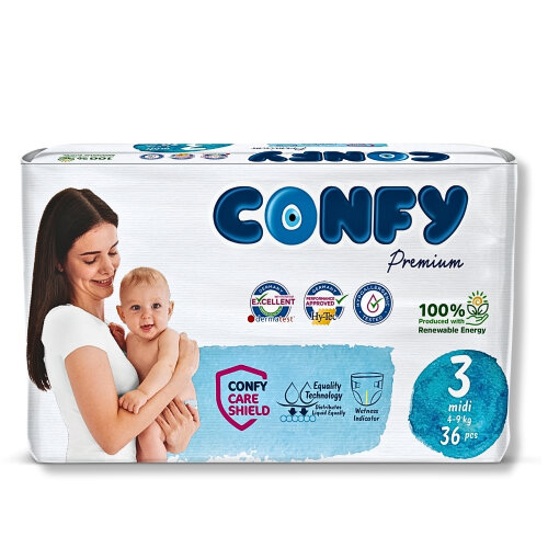 Confy Premium Bebek Bezi 3 Numara Midi 4 -9 Kg 36 Adet - 1