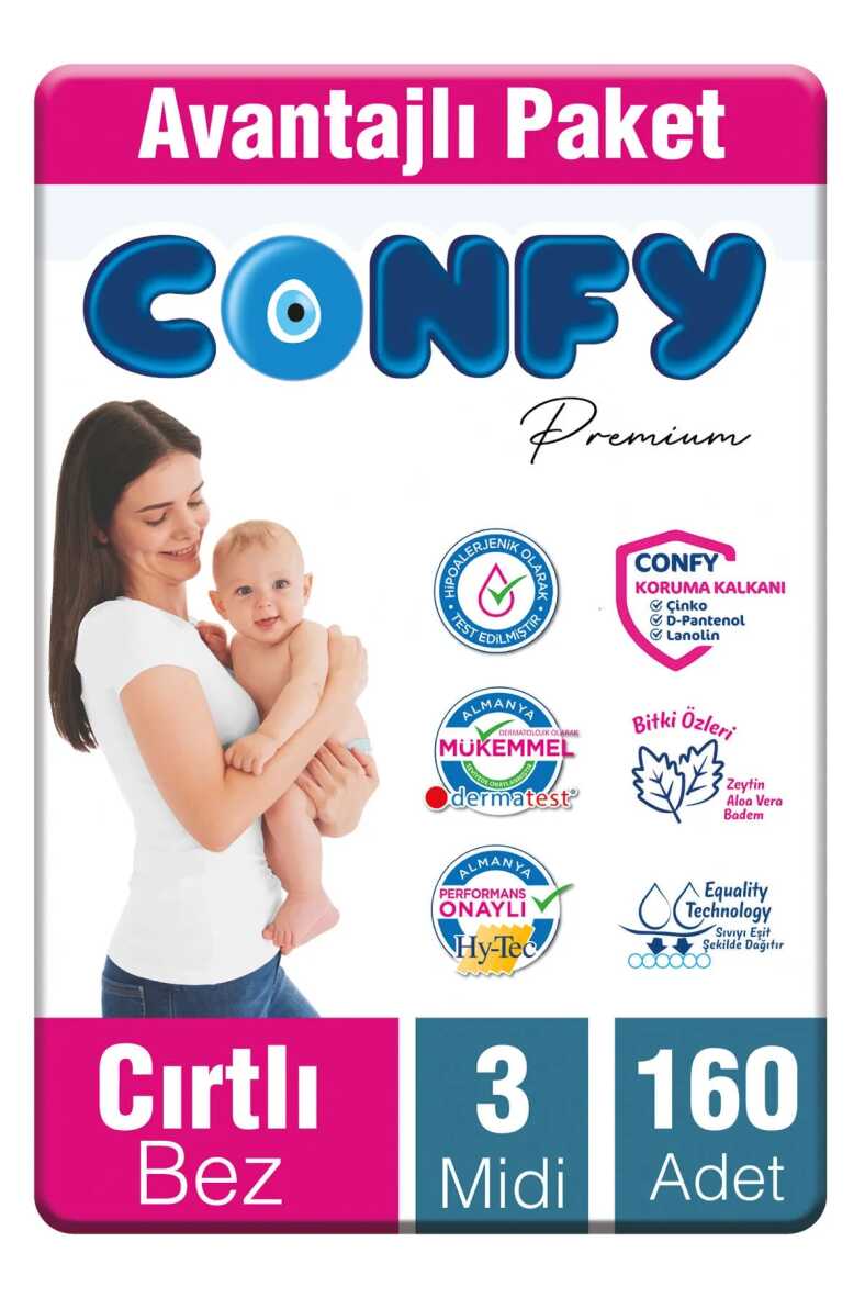 Confy Premium Bebek Bezi 3 Numara Midi 4 - 9 Kg 160 Adet - 1