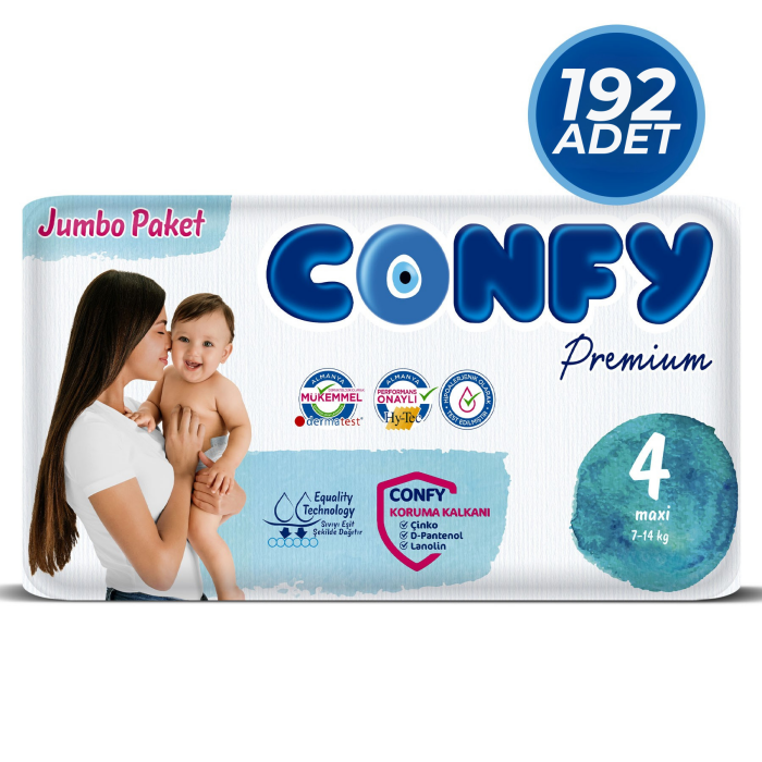 Confy Premium 4 Numara Bebek Bezi Maxi 7 - 14 Kg 192 Adet - 1