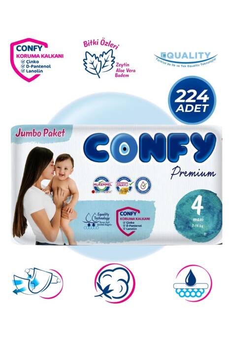Confy Premium 4 Numara Bebek Bezi Maxi 7 - 14 Kg 224 Adet - 2