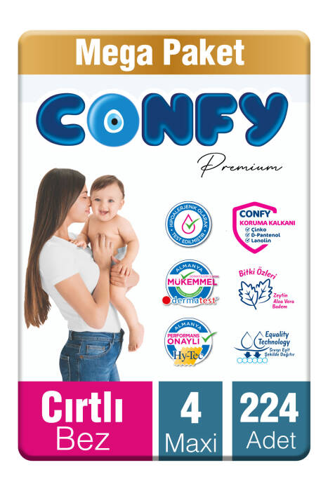 Confy Premium 4 Numara Bebek Bezi Maxi 7 - 14 Kg 224 Adet - 1