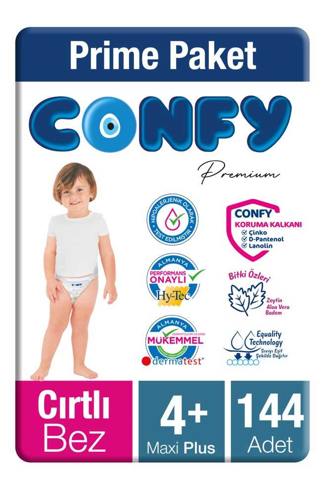 Confy Premium Bebek Bezi 4 Numara Maxi Plus 144 adet - 1