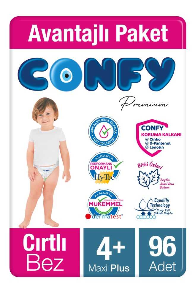 Confy Premium Bebek Bezi 4 Numara Maxi Plus 96 adet - 1