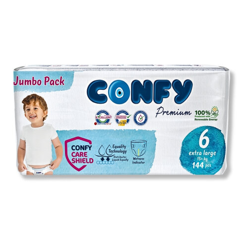 Confy Premium 6 Numara Bebek Bezi Extralarge +15 KG 144 Adet - 1