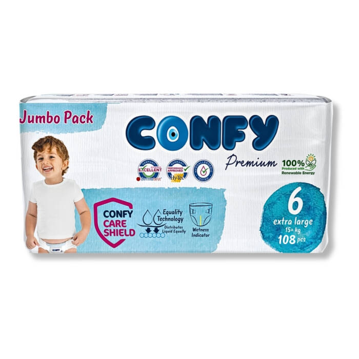 Confy Premium 6 Numara Bebek Bezi Extralarge +15 KG 108 Adet - 1