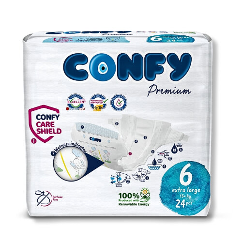 Confy Premium 6 Numara Bebek Bezi Extralarge +15 KG 24 Adet - 2