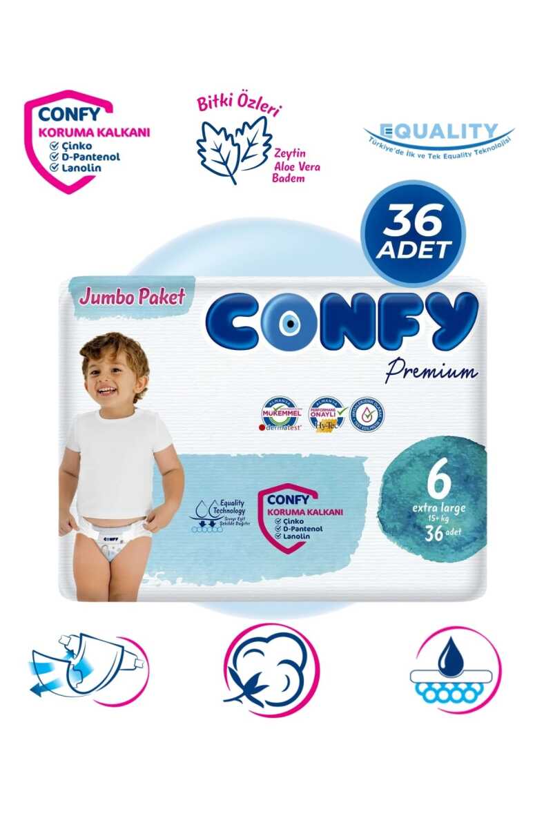 Confy Premium 6 Numara Bebek Bezi Extralarge +15 KG 36 Adet - 2