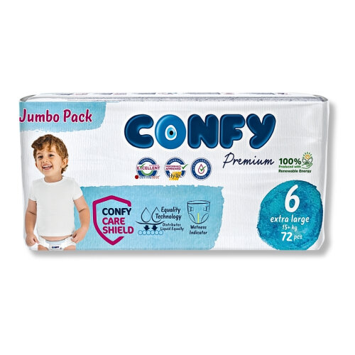 Confy Premium 6 Numara Bebek Bezi Extralarge +15 KG 72 Adet - Confy