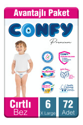 Confy Premium 6 Numara Bebek Bezi Extralarge +15 KG 72 Adet - 1