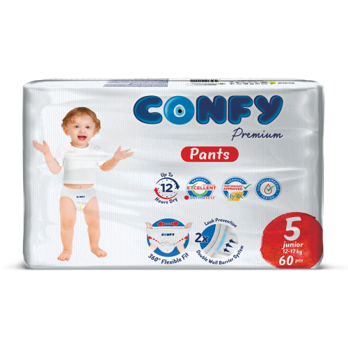 Confy Premium Külot Bebek Bezi 5 Numara Junior 12-17 KG 60 Adet 