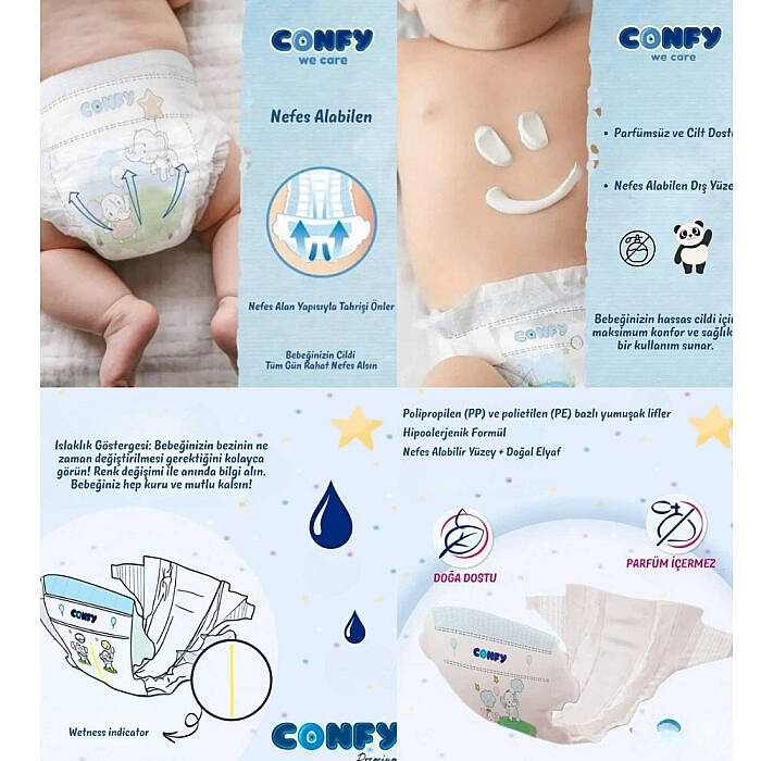Confy Premium Yenidoğan Seti ( Bebek Bezi, Islak Mendil,Emzik, Biberon) - 4