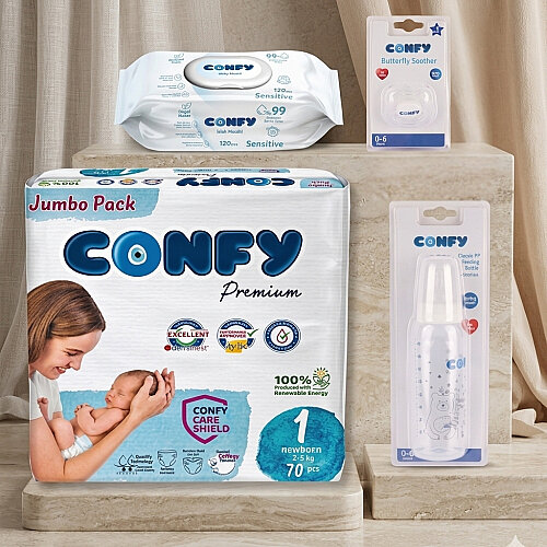Confy Premium Yenidoğan Seti ( Bebek Bezi, Islak Mendil,Emzik, Biberon) - 2