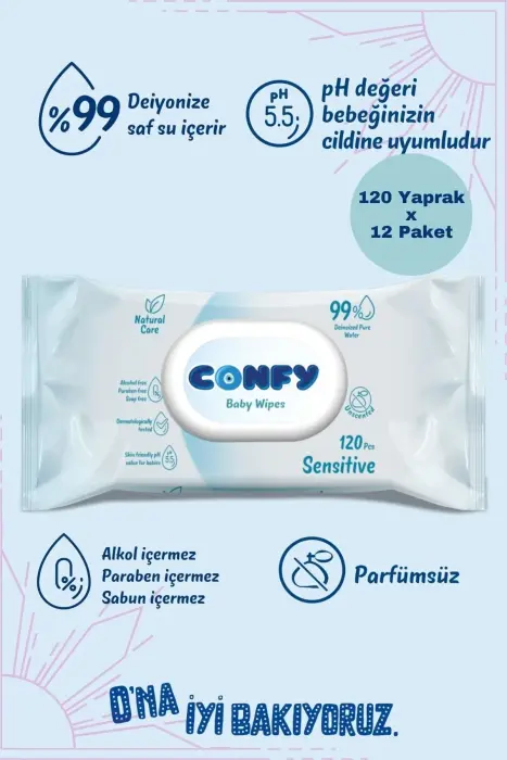 Confy Sensitive Bebeklere Özel Islak Mendil 12x120 - 1440 Yaprak - 1