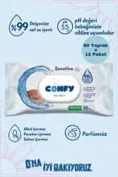 Confy Sensitive Bebeklere Özel Islak Mendil 12x90 - 1080 Yaprak - 1