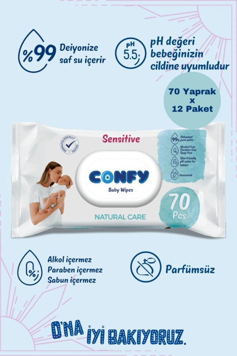 Confy Sensitive Bebeklere Özel Islak Mendil 12x70 - 840 Yaprak - Confy Islak Mendil